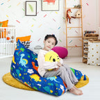 LOLOMLO Stuffed Animal Storage Bean Bag Chair Cover, Cotton Blue Dinosaur Plush Toy Storage Stuff and Sit Seat for Kids/Teens/Adults, 52" x 31" Extra Large Triangle Floor Sofa, 200L/52Gal, Cover Only