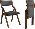 Folding Upholstered Dining Chairs 2-Piece Set,Dark Grey+Walnut | Upholstered with padded seat and backrest, Solid Wood legs, Modern Side Chair, No Assembly Required,Foldable & Space-Saving
