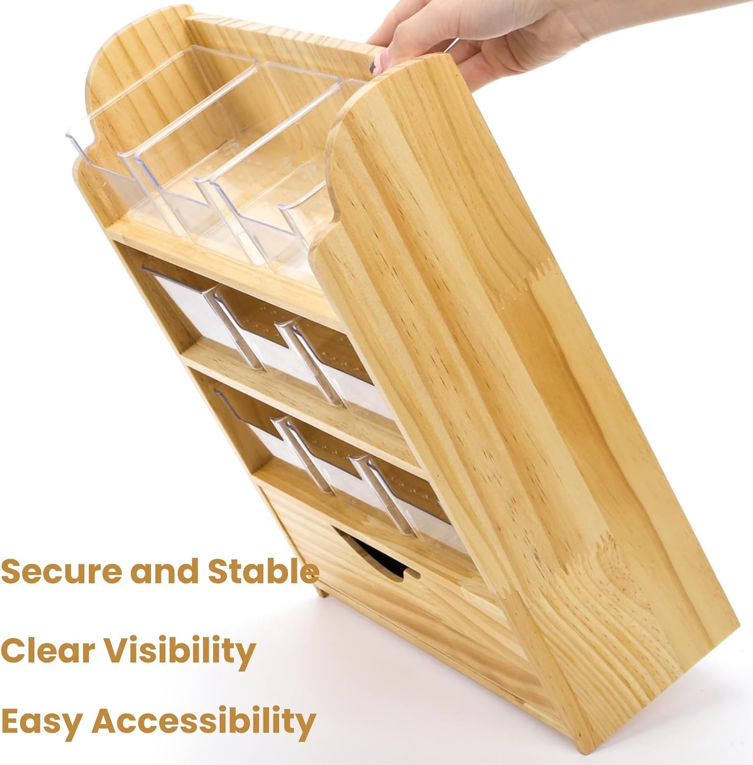 Tlence 4 Tier Wood Tea Bag Organizer, 15"x12.3"x4.5" Vertical Tea Storage Holder, Teabag Station Stand with 9 Plastic Box, Tea Packet Rack with Slide Drawer, Teabag Cabinet Shelf for Sugar and Creamer