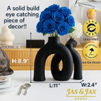 Matte Black Ceramic Vase Set - Modern Hug Donut Ceramic Vases by JAS & JAX GOODS, Minimalistic Nordic Home Decor Centerpiece for Console Tables, Living Room, Bookshelf, or Fireplace Mantel
