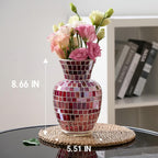Pink Mosaic Glass Flower Vase, 8.7 Inch Handmade Home Decorative Vase for Living Room, Kitchen, Wedding, Pink Vase for Home Decor(Large)