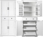 Kitchen Pantry with 3 Pull Out Cabinet Organizers, Farmhouse Freestanding Storage Cabinet with 6 Door Shelves and 2 Drawers for Kitchen, Dining Room (White)