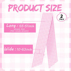 Pink Wreath Sash for Front Door - 2 Pcs Cotton Plaid Sashes for Wreaths Baby Shower Girl, 55.5 Inch Check Wreath Sash for DIY Embroidery Monogram Bow Party Home Decor