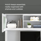 Bush Home 60-Inch Desk Hutch, Office Storage Organizer with Shelves, Cubbies and Frosted Glass Doors for Computer Desk, Home Office Furniture, Somerset Collection, White
