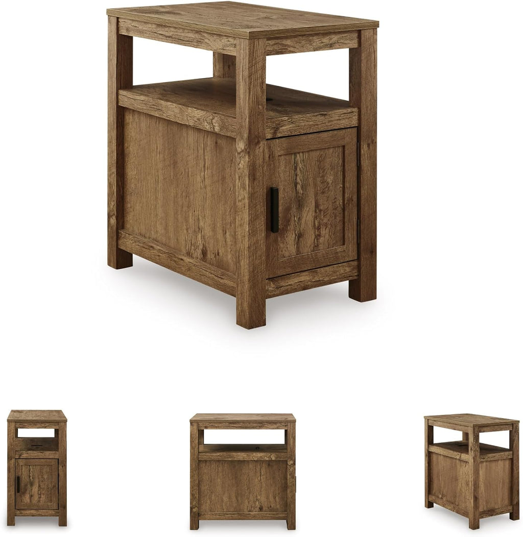 Signature Design by Ashley Fendenmore Farmhouse Chairside End Table with Storage and USB Ports, Dark Brown
