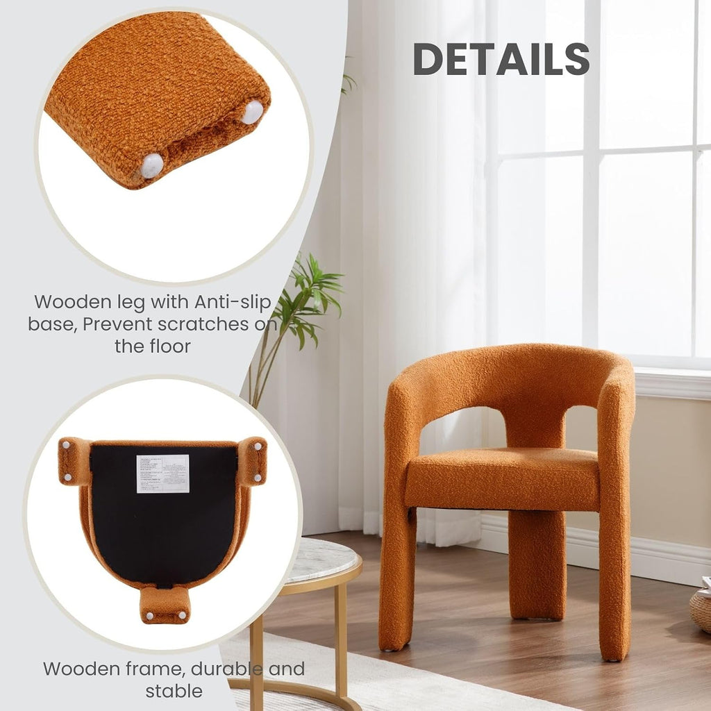 Modern Sherpa Barrel Dining Chair, Upholstered Accent Chair with Curved Back Comfy Side Chair Lounge Armchair for Kitchen Dining Room Living Room Reception, Terracotta