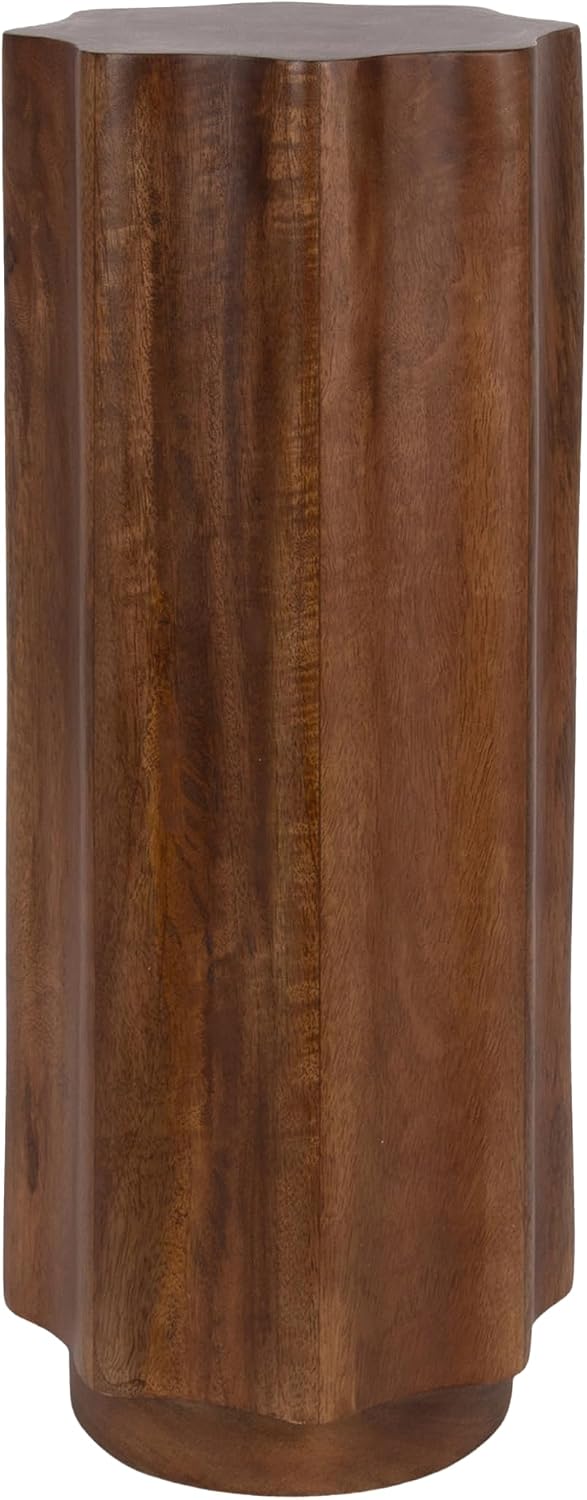 Kate and Laurel Pandey Modern Mango Wood Wavy Drink Table, 9 x 9 x 22, Walnut Brown, Curvy Mini Table for Use as a Pedestal Plant Stand Indoors or as a Small Nightstand Option