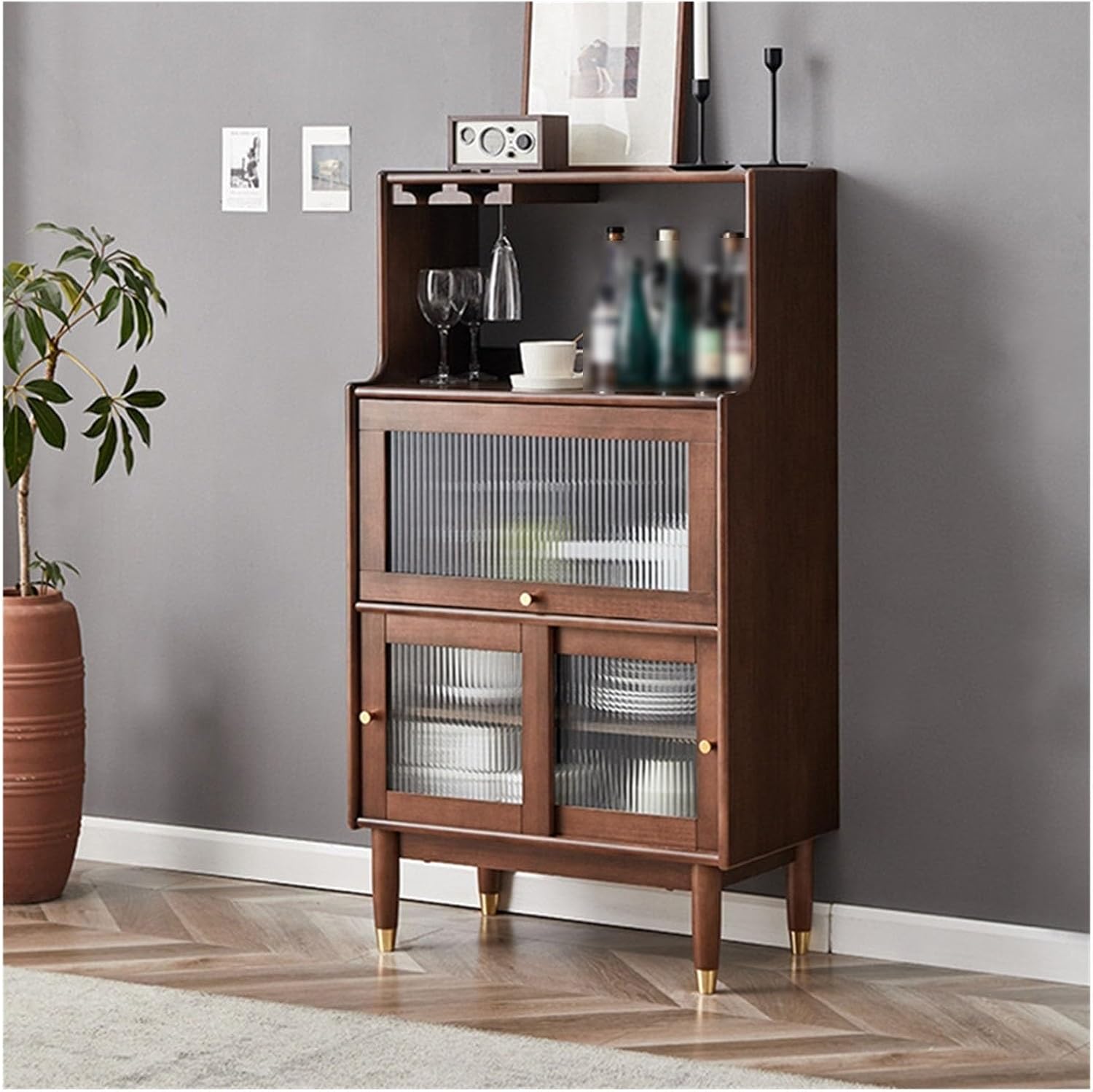 Entryway Cabinet Bar Cabinet Sideboard, Accent Kitchen Storage Cabinet with Glass Doors, Accent Cabinet for Living Room, Dining Room, Bedroom Sideboard Storage Cabinet(110 * 40 * 128cm)