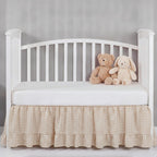 Gingham Crib Skirt Dust Ruffle 52 x 28 Inch 100% Washed Cotton Ruffle Plaid Baby Crib Bed Skirt Soft Farmhouse for Boys & Girls Nursery Bedding Decor, Fits Standard Cribs(Beige)