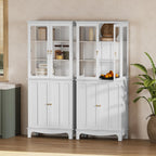 ARTPOWER 72" Freestanding Kitchen Pantry Storage Sideboard, Classical Tall Cabinet with Glass Door and Adjustable Shelves for Kitchen, Livingroom and Dining Room, White