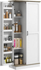 70" Tall Kitchen Pantry Cabinet, Modern Storage Cabinet with 6 Spice Racks and Adjustable Shelves, Freestanding Cupboard for Living Room, Dining Room, Cream White,15.7 * 31.5 * 69.8