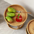 Bohemian Rattan Side Table, Round Wicker Accent Table, Small Bamboo End Table for Living Room, Balcony, or Bedroom Décor(Large)