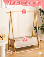 Kids Clothing Rack with Storage Box, Kids Dress Up Rack, Dance Costume Garment Rack for Hanging Clothes,Garment Rack for Hanging Clothes Organizer, Bamboo (Natural)