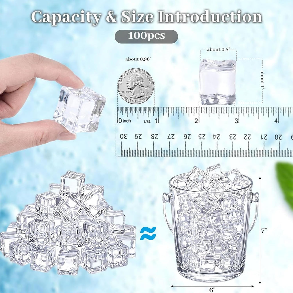 DomeStar 100PCS Clear Fake Ice Cubes, 1"x 1"x 0.8"Acrylic Fake Ice Vase Fillers Centerpiece Photography Accessories Food Props Table Scatter Decoration