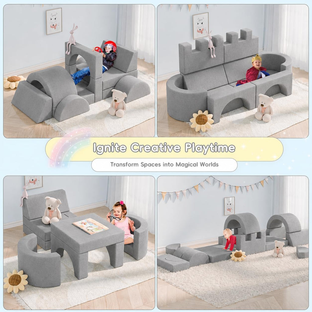 TOLEAD 16 Pcs Modular Kids Play Couch, 68" Large Foam Sofa for Toddlers & Kids, Imaginative Convertible Play Sofa for Living Room & Playroom