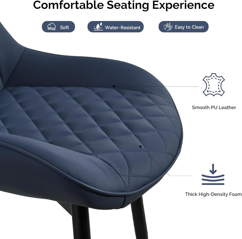 Dining Chair Set of 4, Modern Dining Chairs with Thick Cushions, Faux Leather Upholstered Kitchen Dining Room Chairs with Metal Adjustable Legs for Dining Living Room, Blue