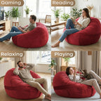 YuppieLife 4FT Foam Filled Bean Bag Chair, Lazy Sofa for Adults, Red | Ready to use, 2-in-1 design: bean bag or sofa mode, Dutch velvet cover, Machine washable, Comfortable
