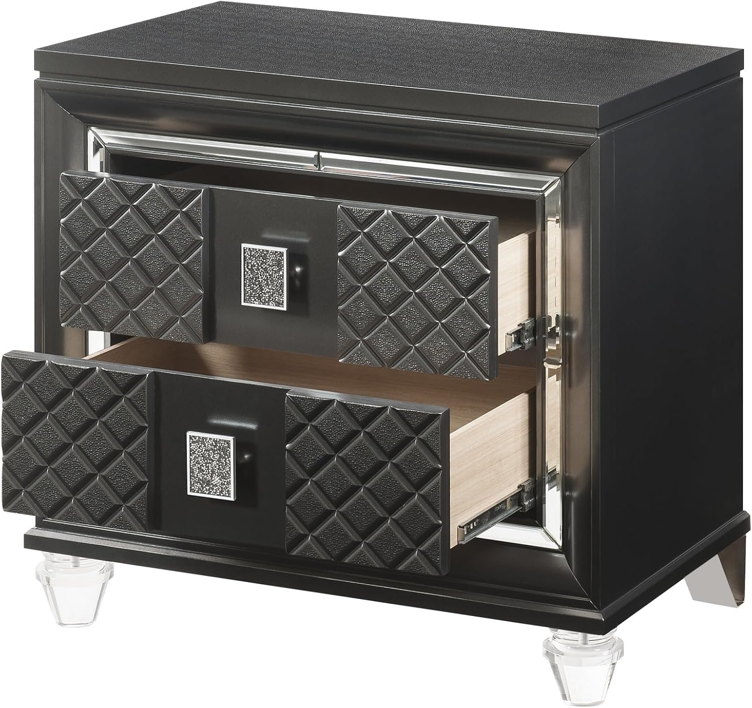 Metallic Gray Finish Nightstand, Modern Style 2-Drawer Night Stand,for Small Spaces