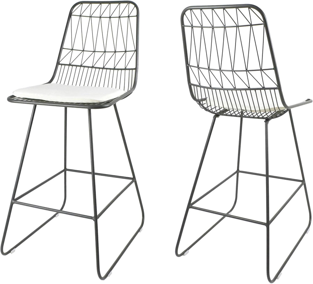 GDFStudio Christopher Knight Home Lilith Counter Stools, 26" Seats, Modern, Geometric, Gray Iron Frames with Ivory Cushion (Set of 2)