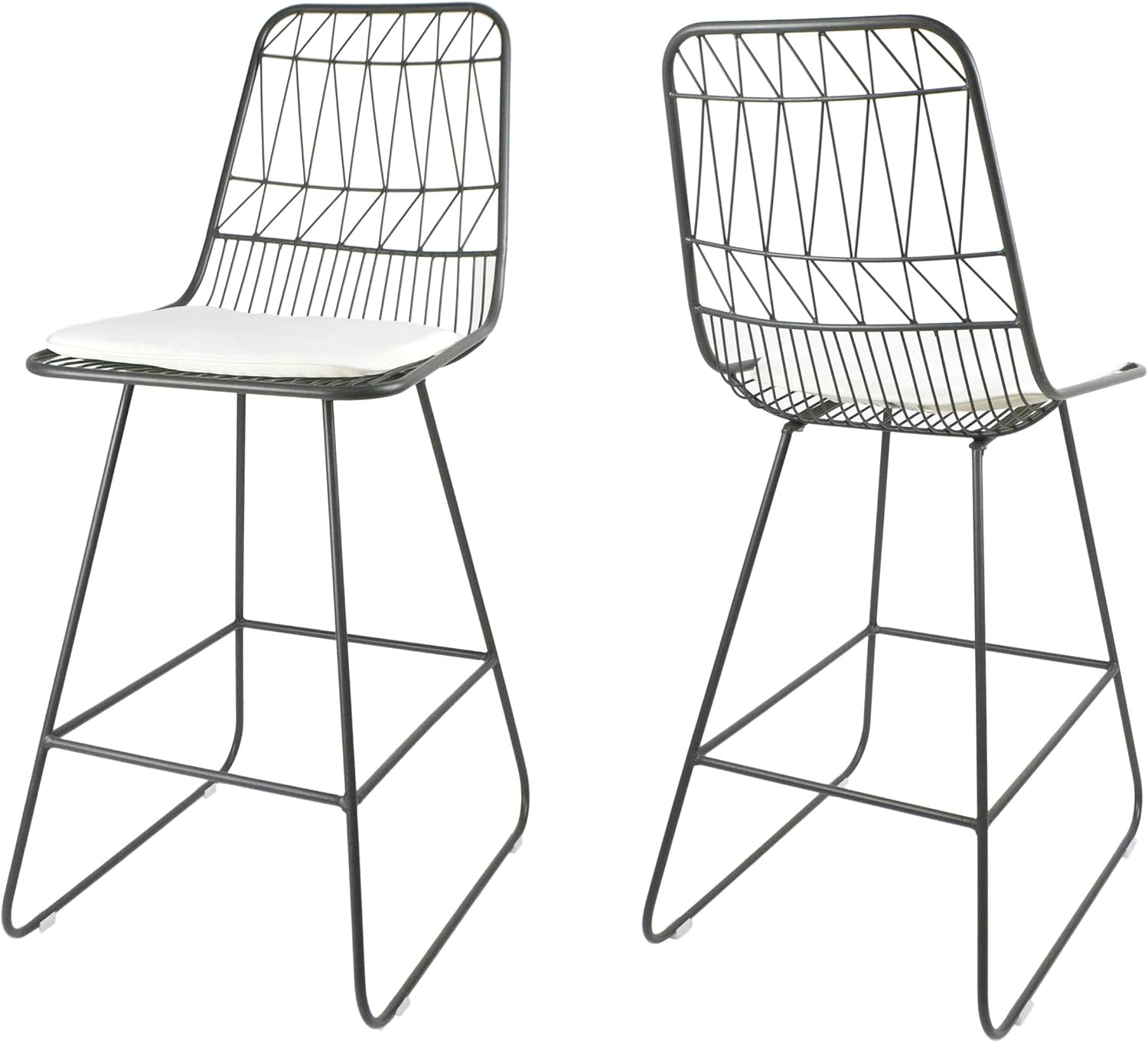 GDFStudio Christopher Knight Home Lilith Counter Stools, 26" Seats, Modern, Geometric, Gray Iron Frames with Ivory Cushion (Set of 2)