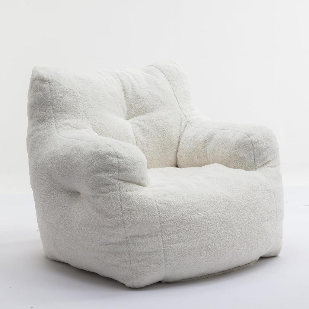 Hommoo Bean Bag Chair Large Bean Bag Chair for Adults with Armrest Comfy Bean Bag Sofa with Foam Filling Fluffy Lazy Chair Soft Teddy Fabric Tufted Bean Bag for Dorm Bedroom Gaming White