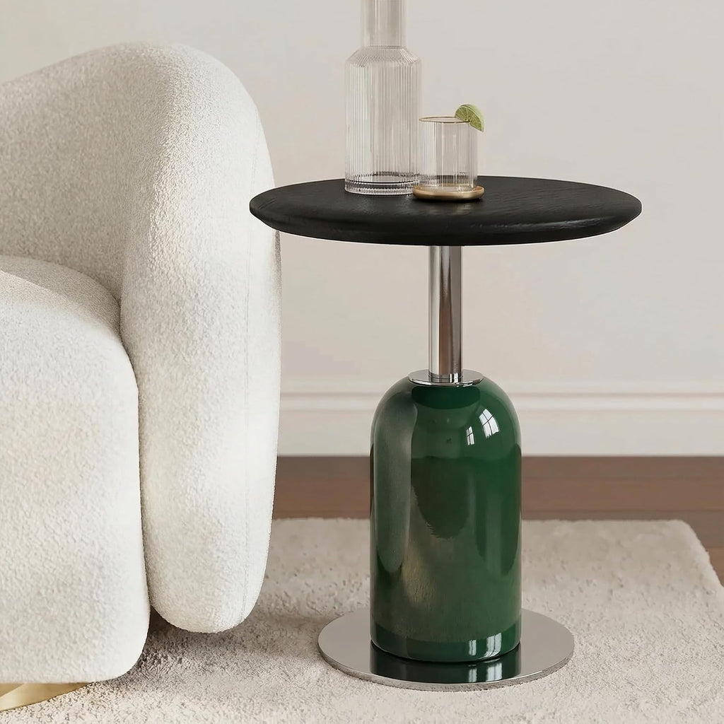 18.9'' Round End Table for Living Room, Modern Accent Side Table with Solid Wood Tabletop and Metal Base for Bedroom Nightstand Office Small Space