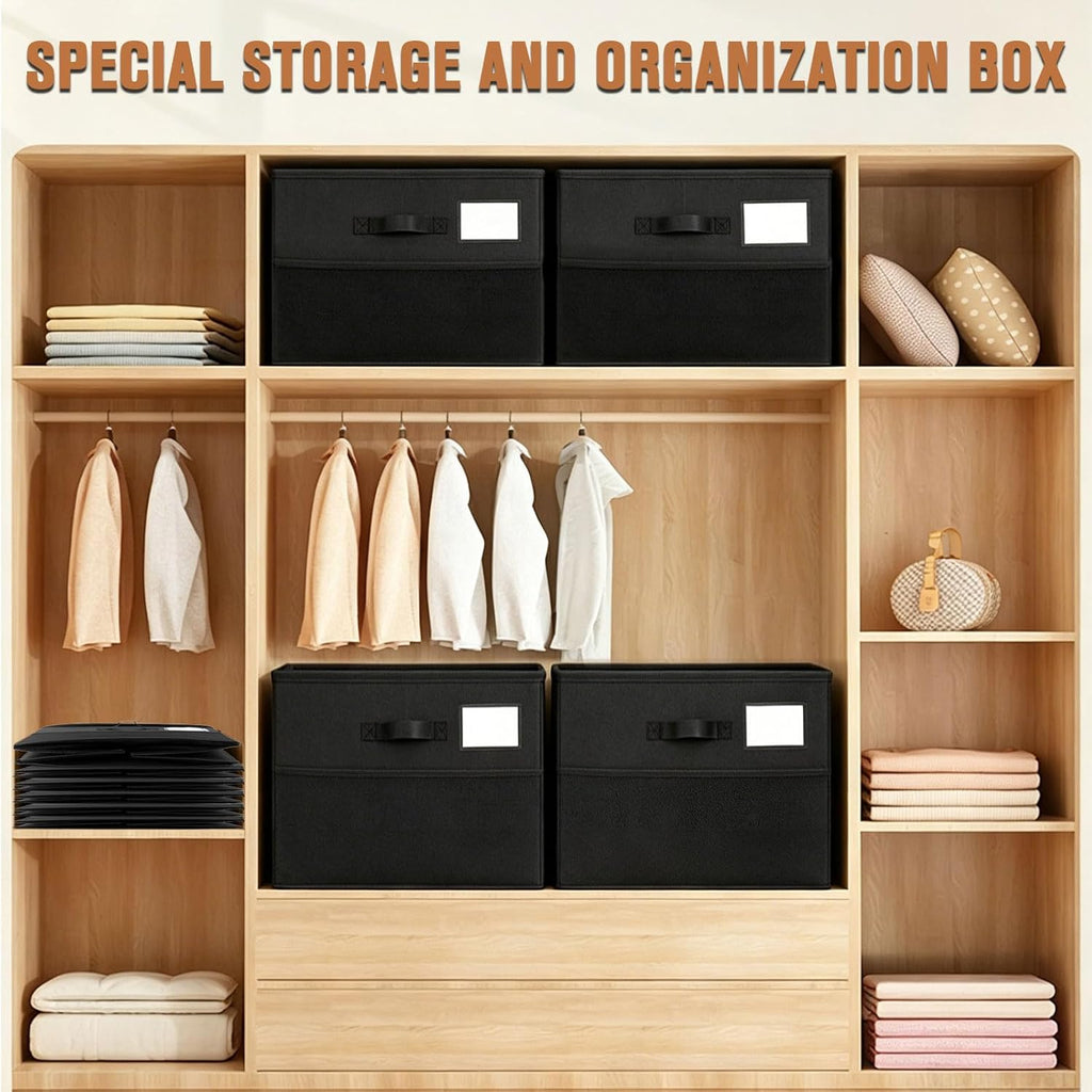 2 Pack Shoe Organizer for Closet, Adjustable Dividers Foldable Shoe Storage Box with Clear Cover, Fits Up to 32 Pairs Large Space Saving Shoe Containers, Reinforced Handles, Black