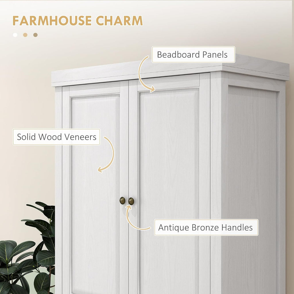 72.5" Tall Farmhouse Kitchen Pantry Storage Cabinet, Freestanding Kitchen Cabinet with 4 Doors, Drawer and Adjustable Shelves for Dining Room, Distressed White,16 * 30 * 72.5