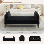 66" End of Bed Storage Bench King Size, Velvet Storage Benches for Bedroom Foot of Bed, Upholstered Storage Ottoman Bench with Golden Legs and Pillow for Living Room Window Entryway, Black