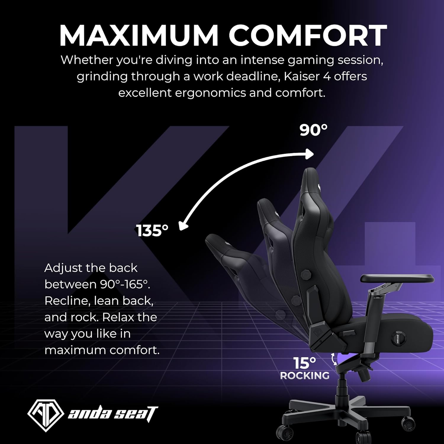 Anda Seat Kaiser 4 Large Gaming Chair for Adults - Ergonomic Gray Fabric Gaming Seat with 6D Armrest, Comfortable Office Chair with Lumbar Support, Heavy Duty Wide Computer Seat