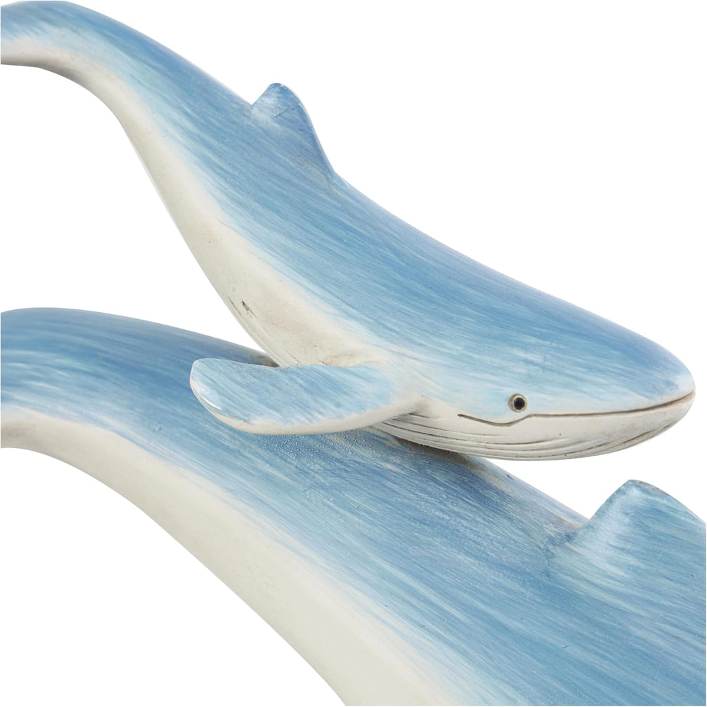 Deco 79 Polystone Whale Decorative Sculpture Swimming Mother and Baby Home Decor Statue with Yellow Accents, Accent Figurine 18" x 6" x 17", Blue