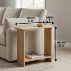 Narrow Side Table for Living Room, Slim End Table for Small Spaces Between Couch, Recliner or Armchair, 2 Tier Skinny Table with Open Shelf, Engineered Wood Sofa Beverage Thin Stand (Natural)