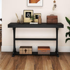 Giantex 52" Narrow Console Table, Vintage Accent Entryway Table with Open Storage Shelf, Long Wooden Behind Couch Sofa Table with Anti-tip Kit for Small Spaces Living Room Hallway (Black)
