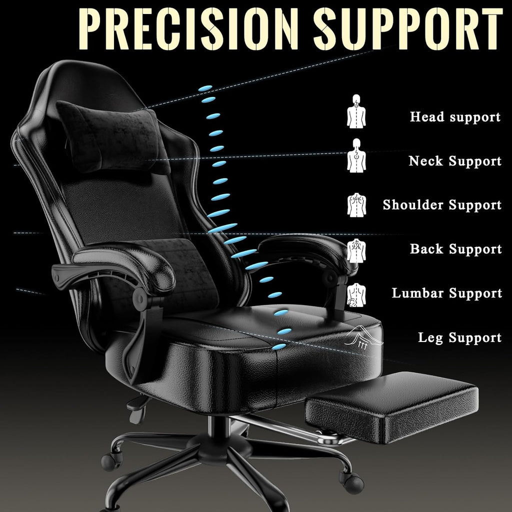 Gaming Chair, High Back Computer Chair with Pocketed Spring Cushion and Footrest, Height Adjustable Game Chair with Headrest and Lumbar Support
