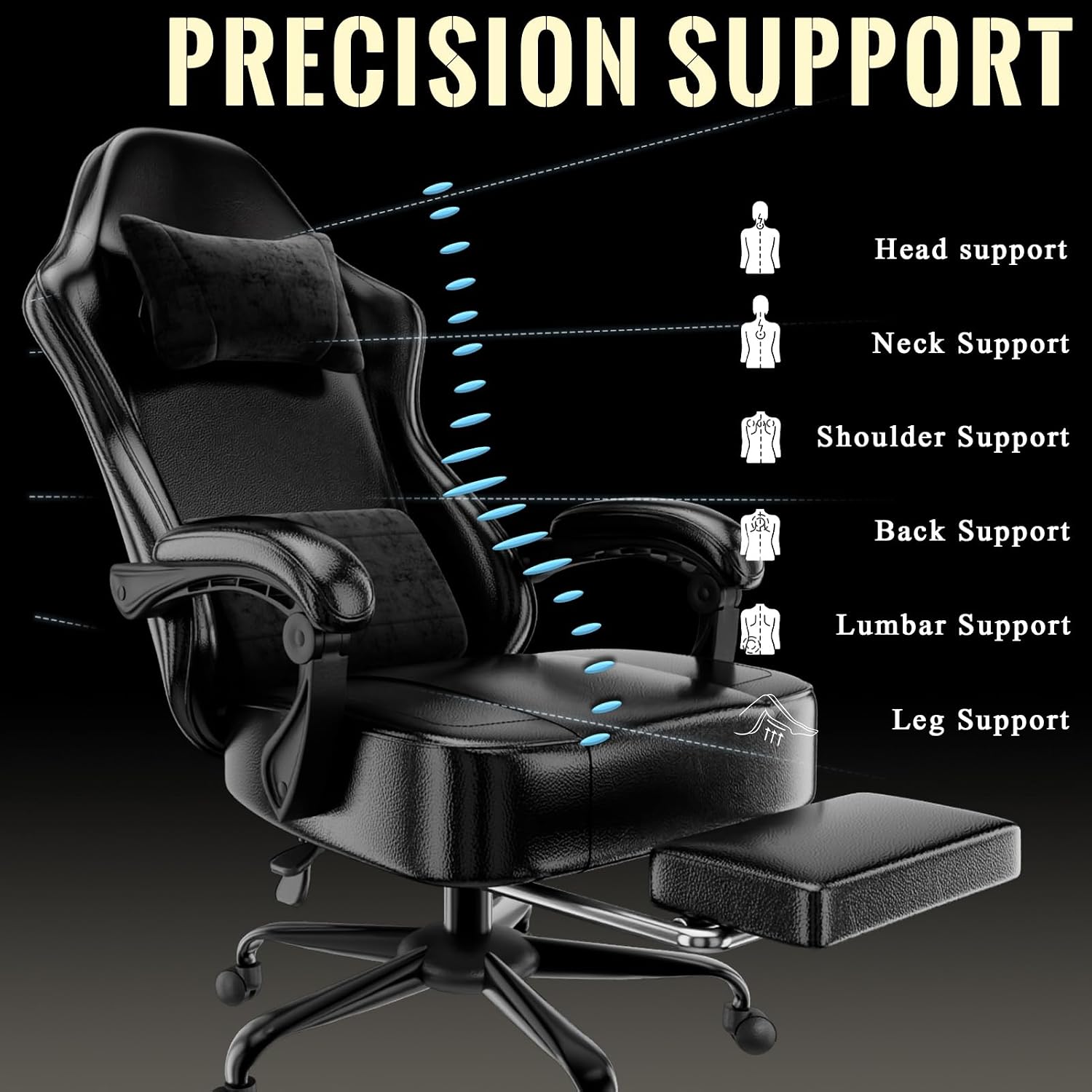 Gaming Chair, High Back Computer Chair with Pocketed Spring Cushion and Footrest, Height Adjustable Game Chair with Headrest and Lumbar Support