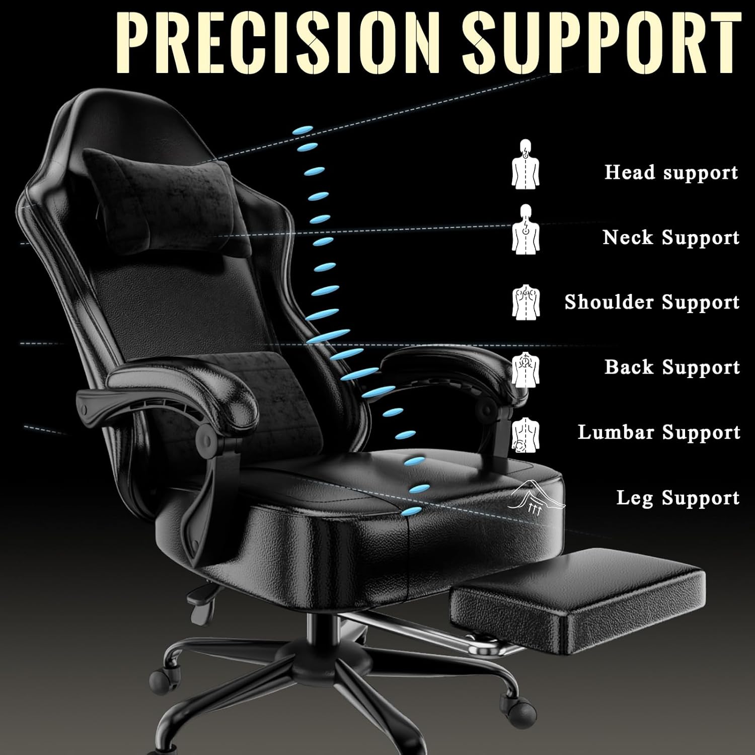 Gaming Chair with Pocket Spring Cushion and Footrest, Ergonomic Computer Chair for Adults, Breathable PU Leather Game Chair