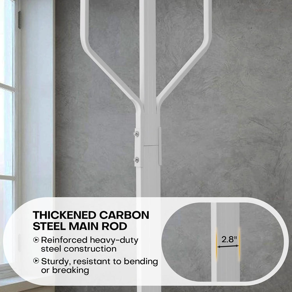 Coat Rack Freestanding Metal Coat Tree with 10 Hooks, White | Heavy Duty Standing Coat Rack, Stainless Steel Marble Base, Coat Hanger Stand for Bedroom Entryway Hallway, Hat, Bags