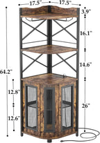 Aheaplus Corner Bar Cabinet with Power Outlet, Industrial Wine Cabinet with LED Strip and Glass Holder, 5-Tiers Liquor Cabinet Bar Unit for Home, Corner Display Cabinet for Small Space, Rustic Brown