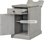 Traditional Wood End Table with Storage & Charging Station, Vintage Farmhouse Nightstand with USB Ports, Small Sofa Side Table for Living Room & Bedroom, Antique Gray