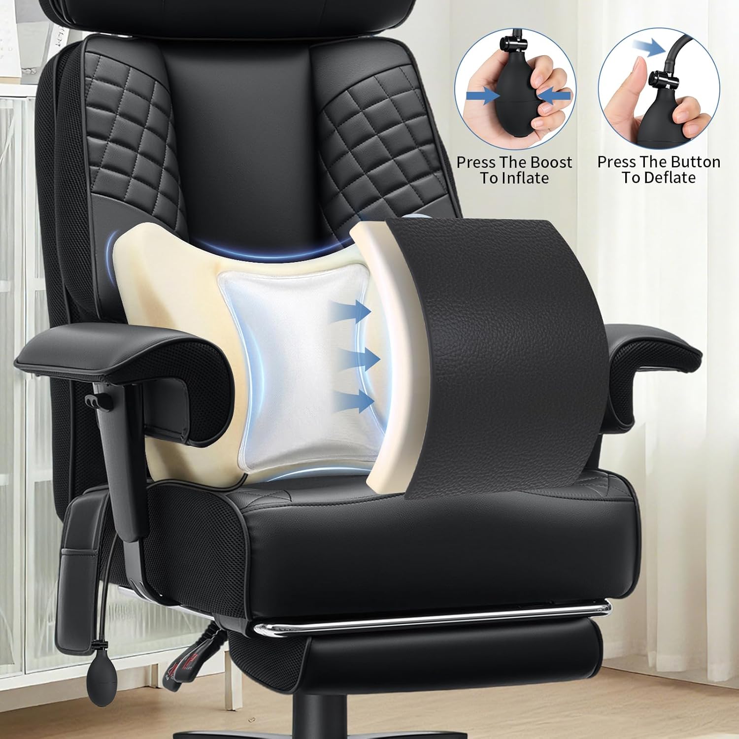 HOFFREE 500lbs Big and Tall Office Chair for Heavy People Executive Desk Chair with Adjustable Lumbar Support Comfy Wide Office Chair,Adjustable Padded Armrest,PU Leather,Black