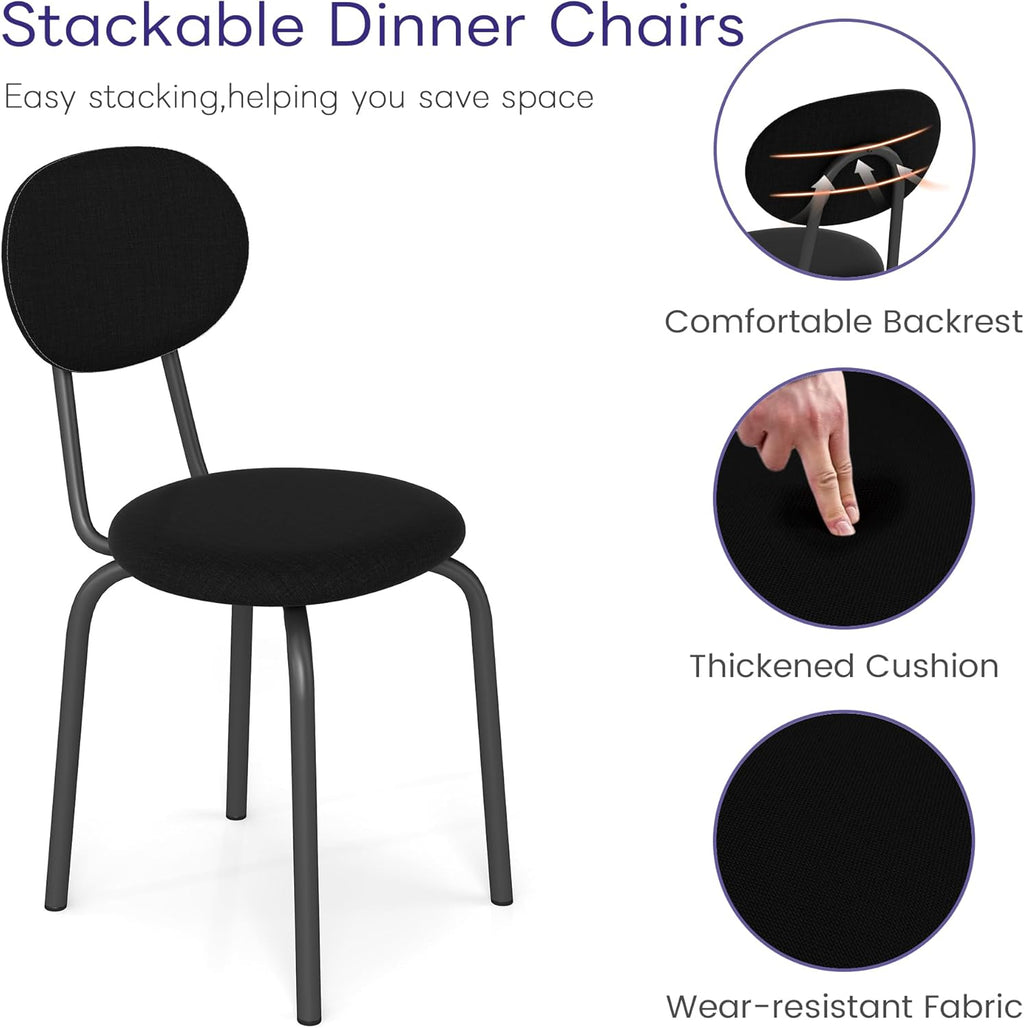 Murago Stackable Dining Chairs Set of 4, Stackable Waiting Room Chairs, Stacking Kitchen Chairs with Upholstered Back and Seat with Dense Foam Cushions, Steel Frame with 400 Lb. Capacity, Black