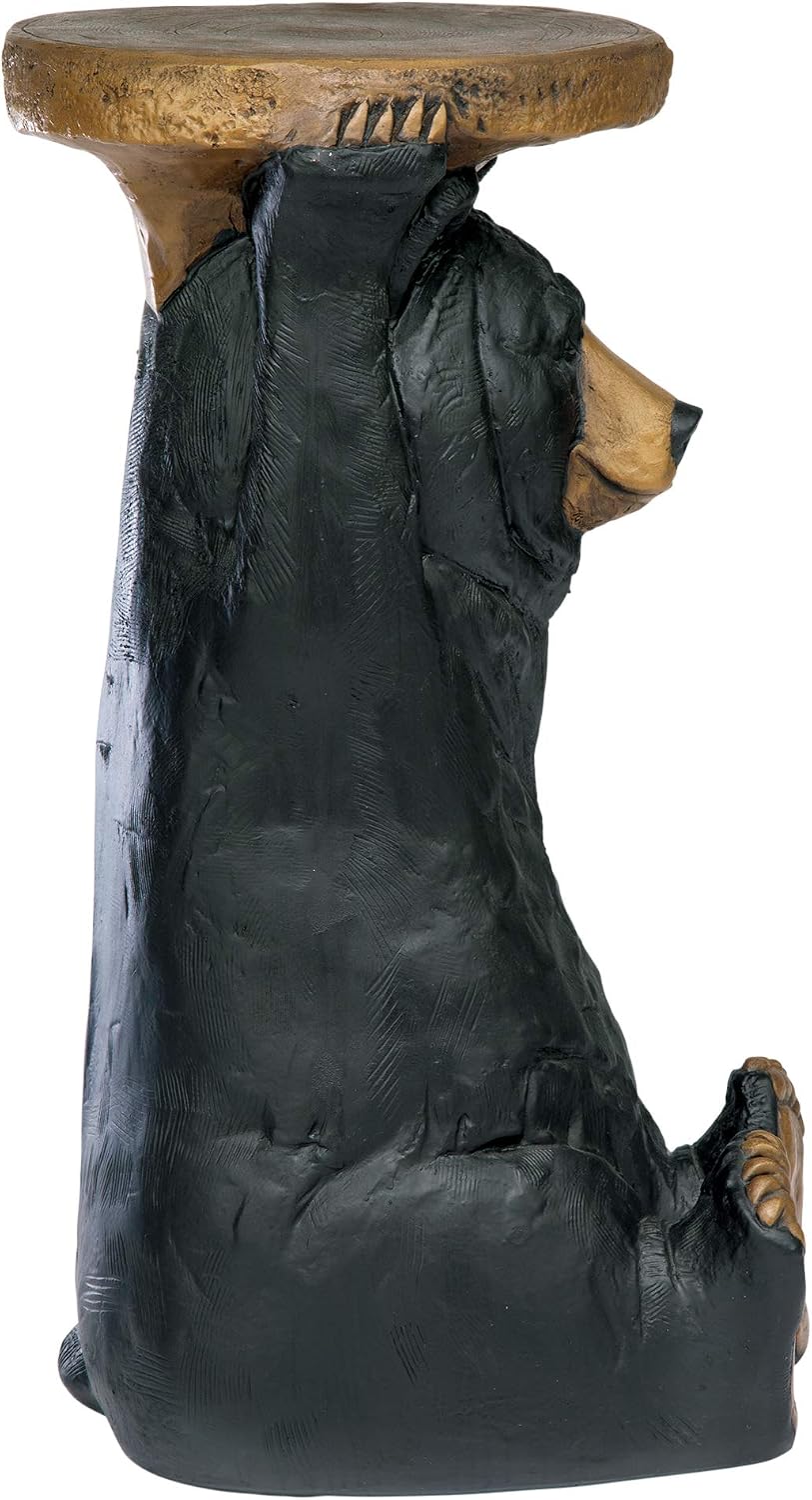 Design Toscano Black Forest Bear Pedestal Table Rustic Cabin Decor, 24 Inch Tall, Cast Stone Resin, Full Color Finish