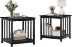Treocho Large End Tables Living Room Set of 2 with Storage Shelf | Side Table, 24 InchModern Nightstand, Living Room, Bedroom, Office, Black