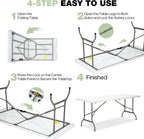 Folding Table 6ft, Heavy-Duty 500lbs Weight Capacity Foldable Table with HDPE Top & Steel Legs, Portable 6 Foot Picnic Table for Indoor Outdoor Parties, Camping, Event