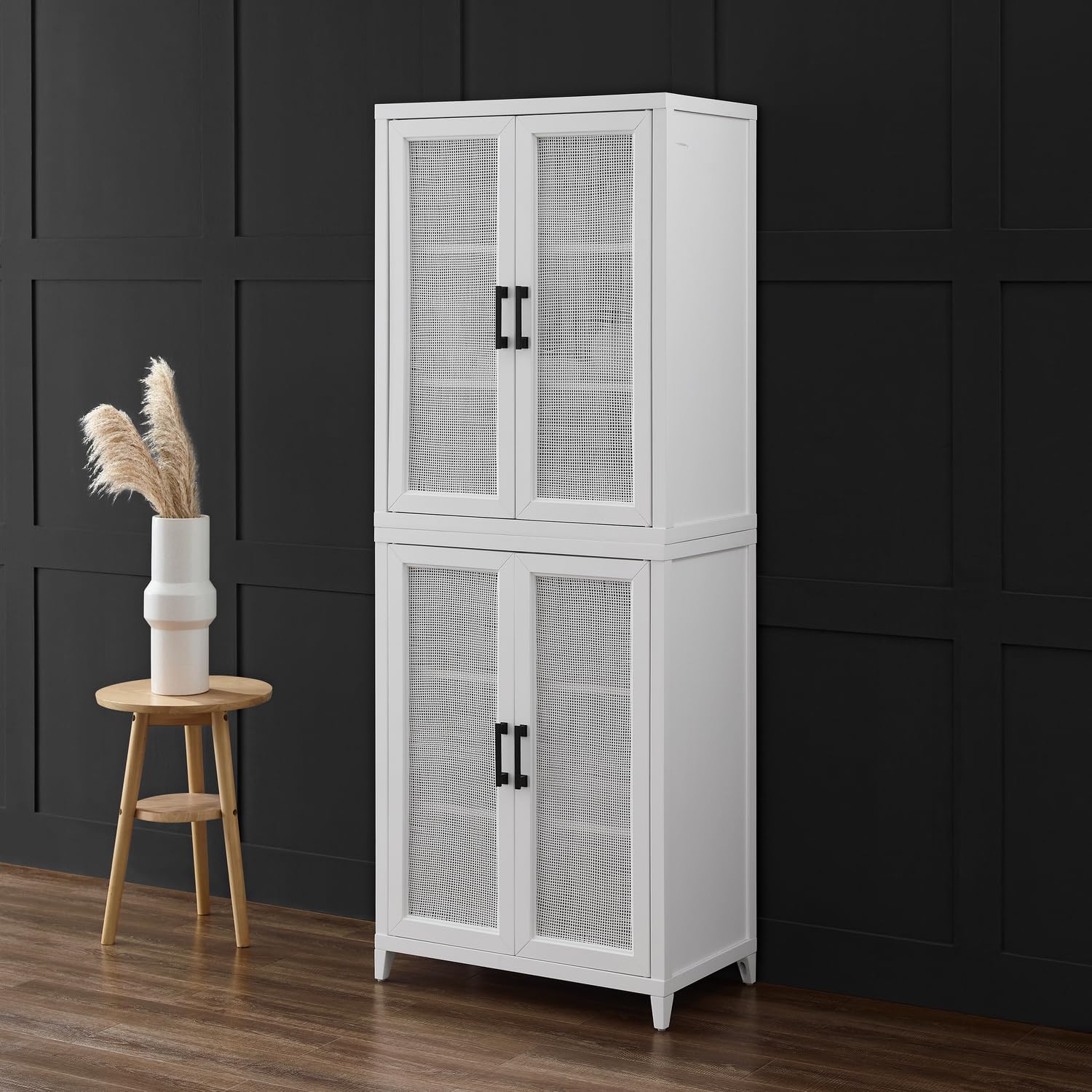 Maykoosh Seaside Style Tall Storage Pantry, White Finish-2 Stackable Pantries, 15.75"D x 28"W x 72.75"H, Modern Design, Adjustable and Removable Shelving Storage, Convenient Kitchen Storage Cabinet