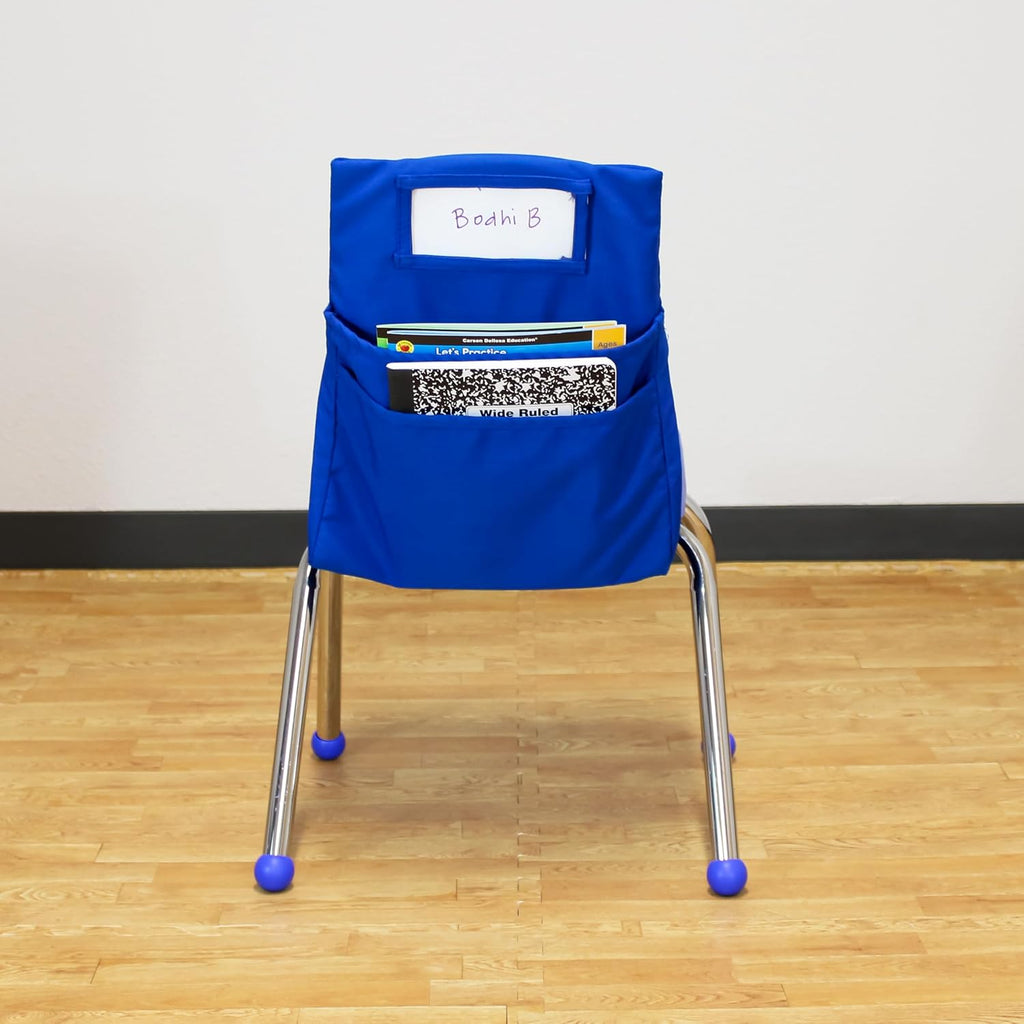 Factory Direct Partners Student Seat Companion, 2 Pocket Olefin Fabric Organizer for Chairback with Kid's Name Tag Holder Storage for Classroom School Supplies, Small (12-Piece) - Assorted, 13872-302