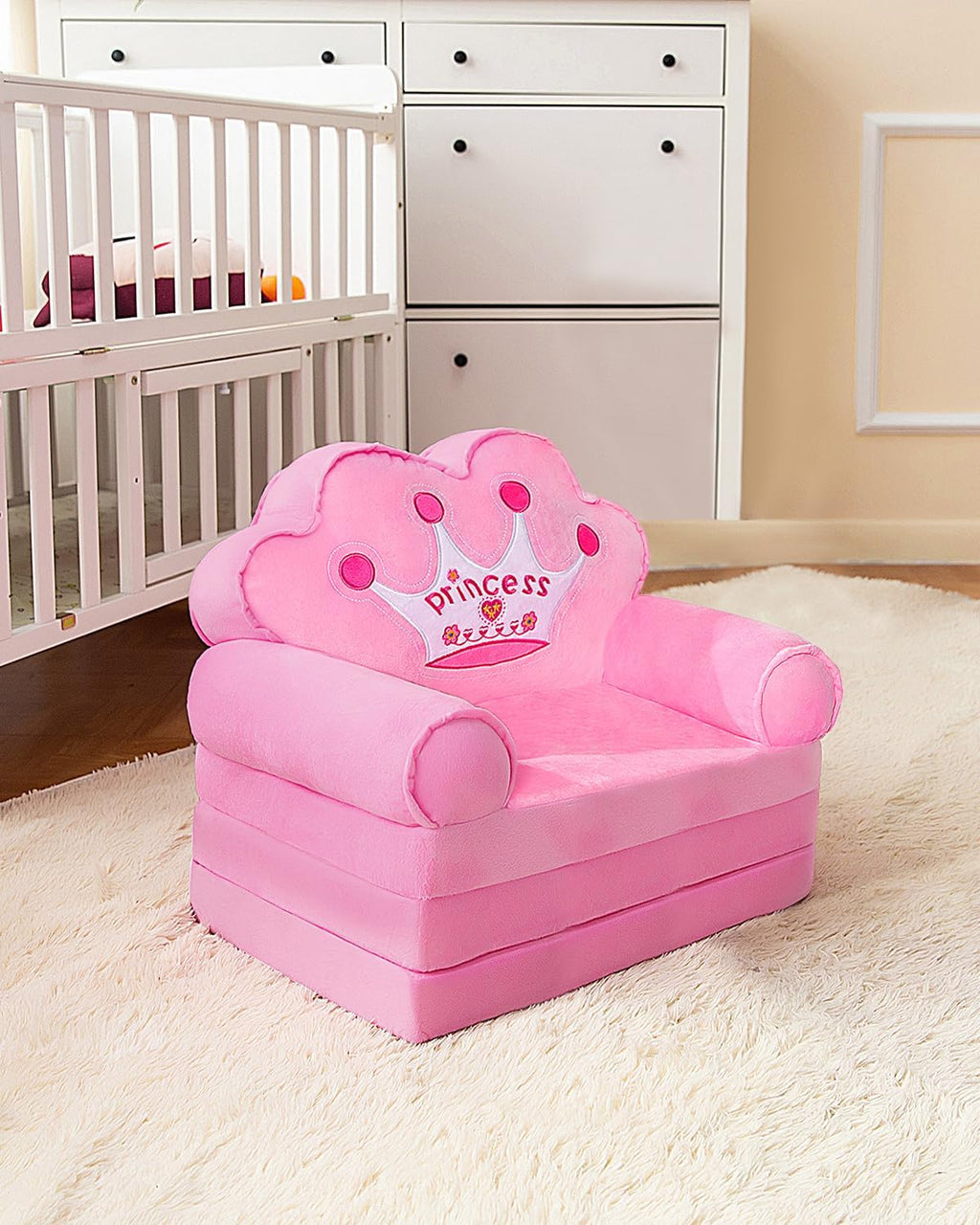 MOONBEEKI Kids Couch Fold Out, Foldable Princess Chair for Toddlers 1-3, Kids Furniture for Playroom, Gift for Birthday Christmas and Halloween, Pink