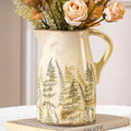 Vintage Ceramic Pitcher Vase with Handle 7.3”, Green & Purple Floral Farmhouse Vase, French Country Decorative Centerpiece for Living Room, Bookshelf