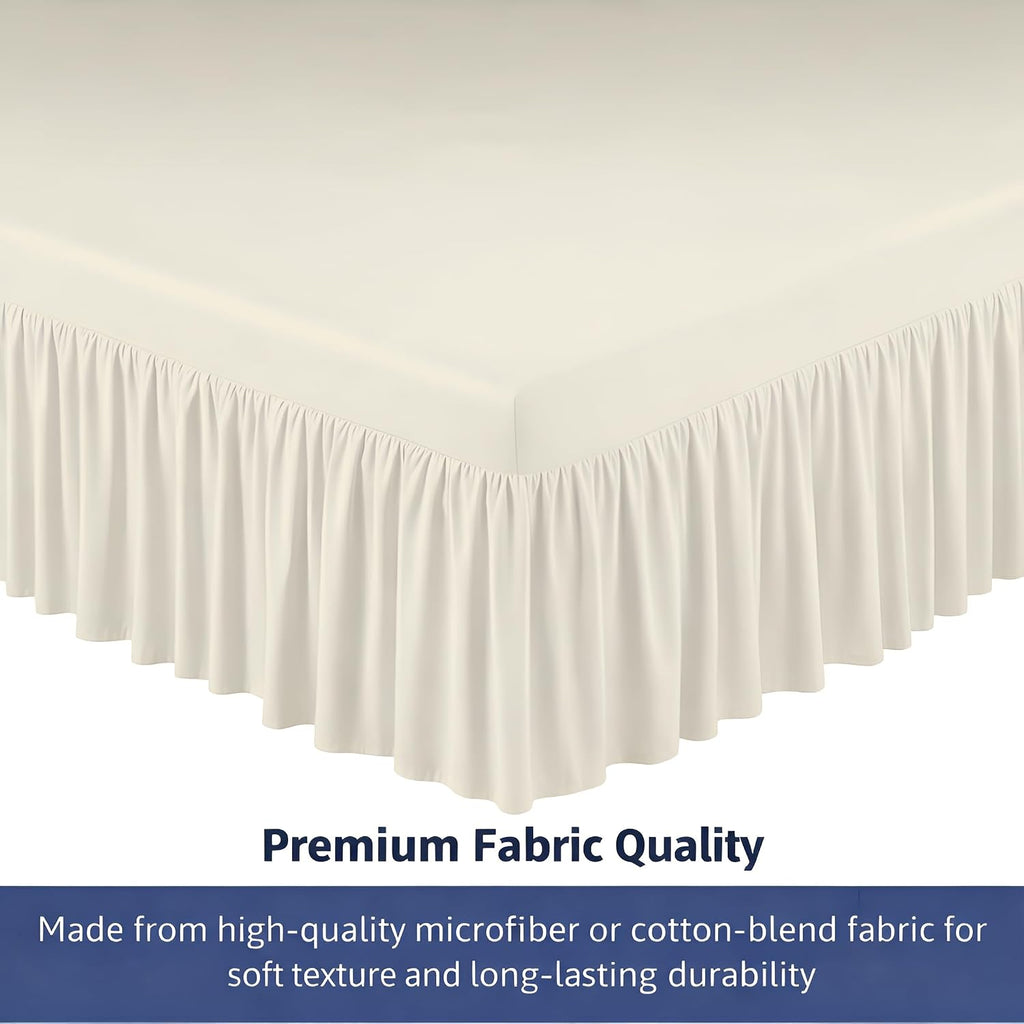 King Size Ruffled Bed Skirt - 16 inch Drop Dust Ruffle Bedskirt with Split Corners, Easy Fit Platform Design Bed Skirts, Three-Sided Coverage, Microfiber Bedskirts, Ivory