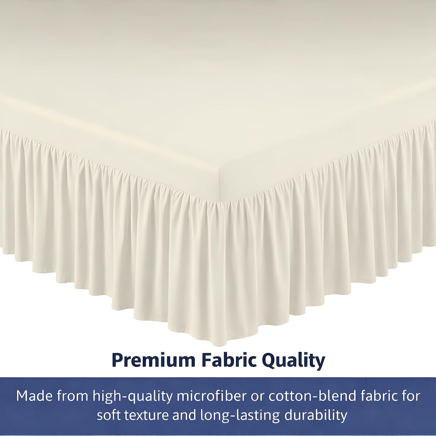 King Size Ruffled Bed Skirt - 16 inch Drop Dust Ruffle Bedskirt with Split Corners, Easy Fit Platform Design Bed Skirts, Three-Sided Coverage, Microfiber Bedskirts, Ivory